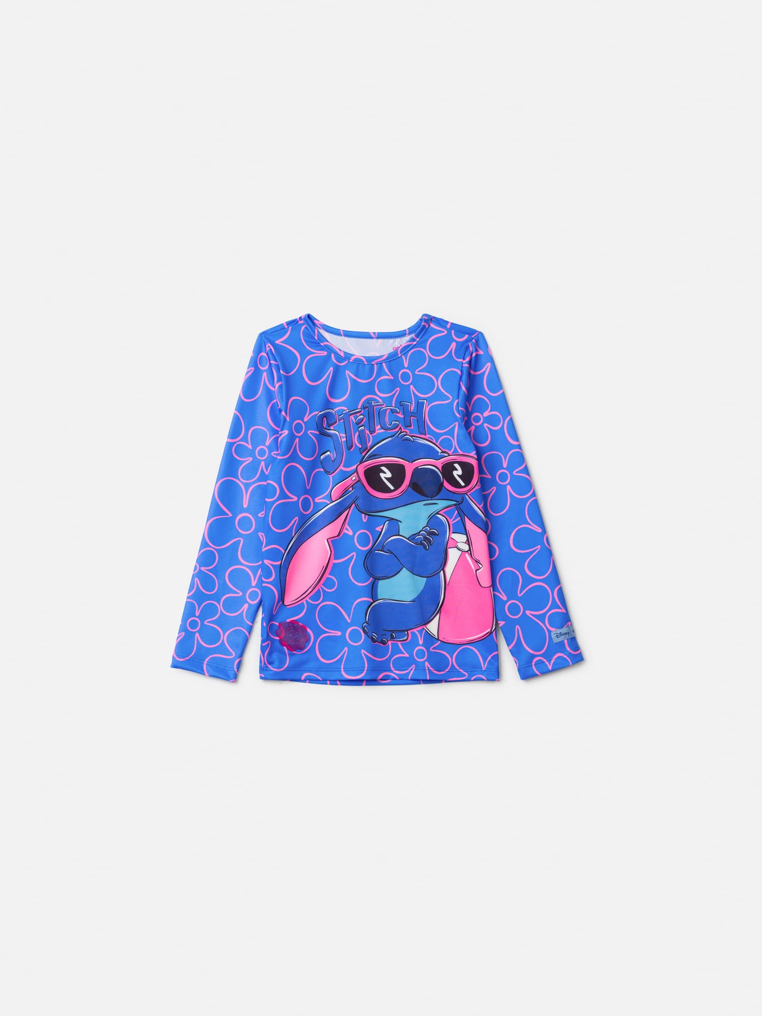 Blusa Infantil Animê Verão Manga Longa Azul Stitch