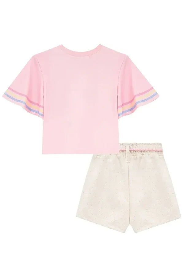 Conjunto Infantil Menina Kukiê com Shorts e Blusa Rosa Florzinha