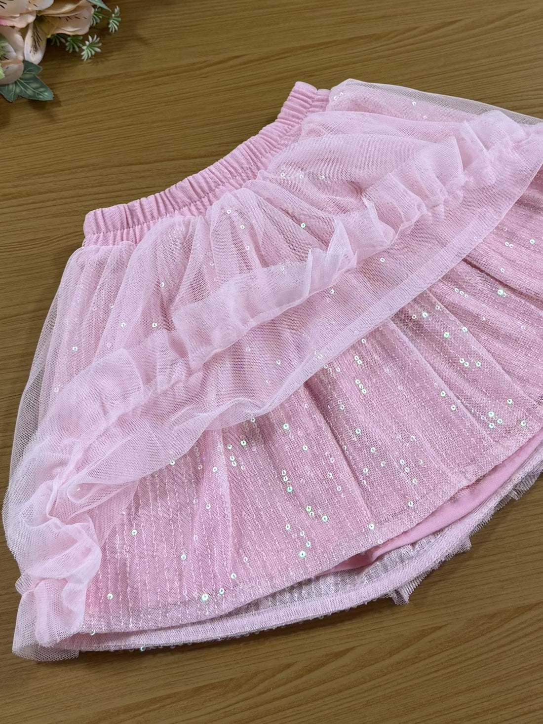 Saia Infantil Animê Inverno Rosa Tule e Paetê