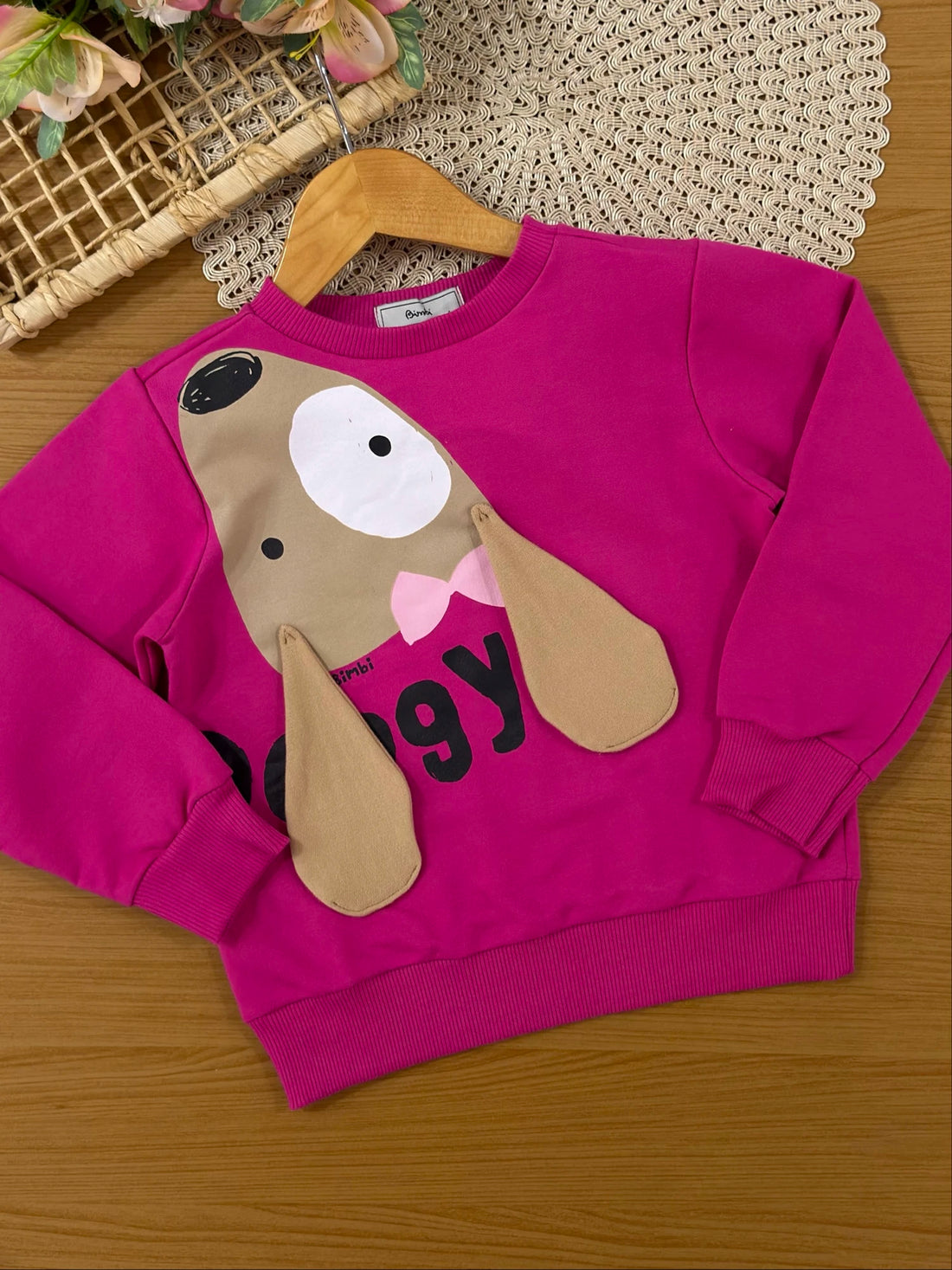Conjunto Infantil Bimbi Inverno com Shorts Saia e Moletom sem Flanela Rosa Doggy