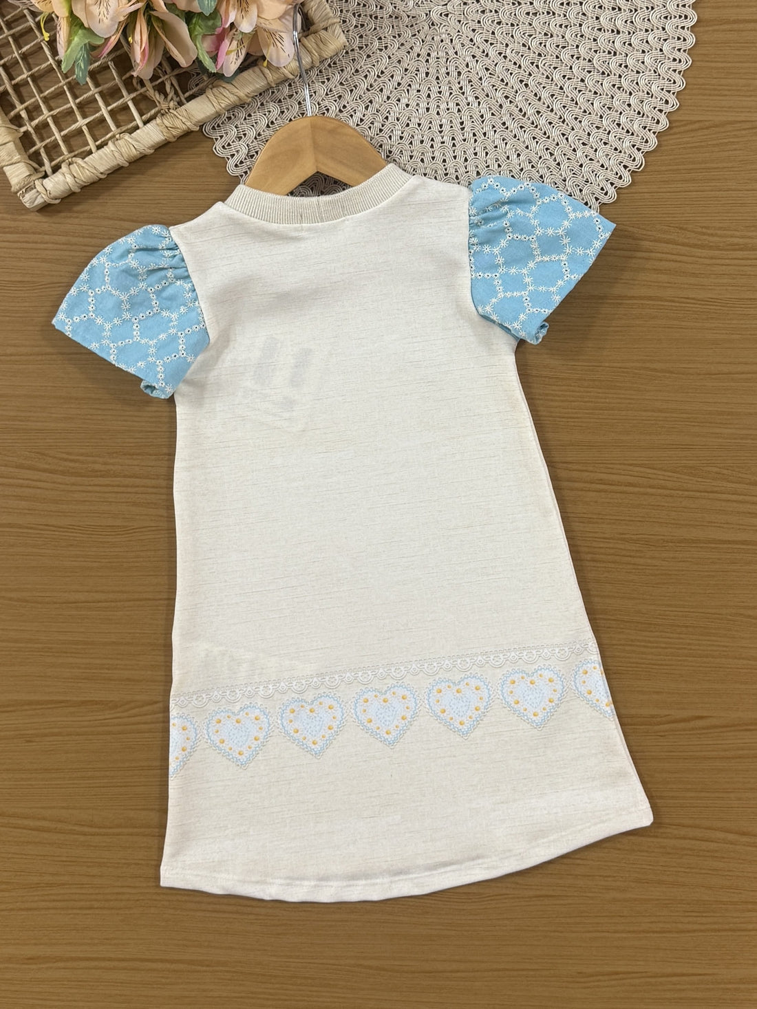Vestido Infantil Kukiê Verão Bege Ursinha Lacinho 3D