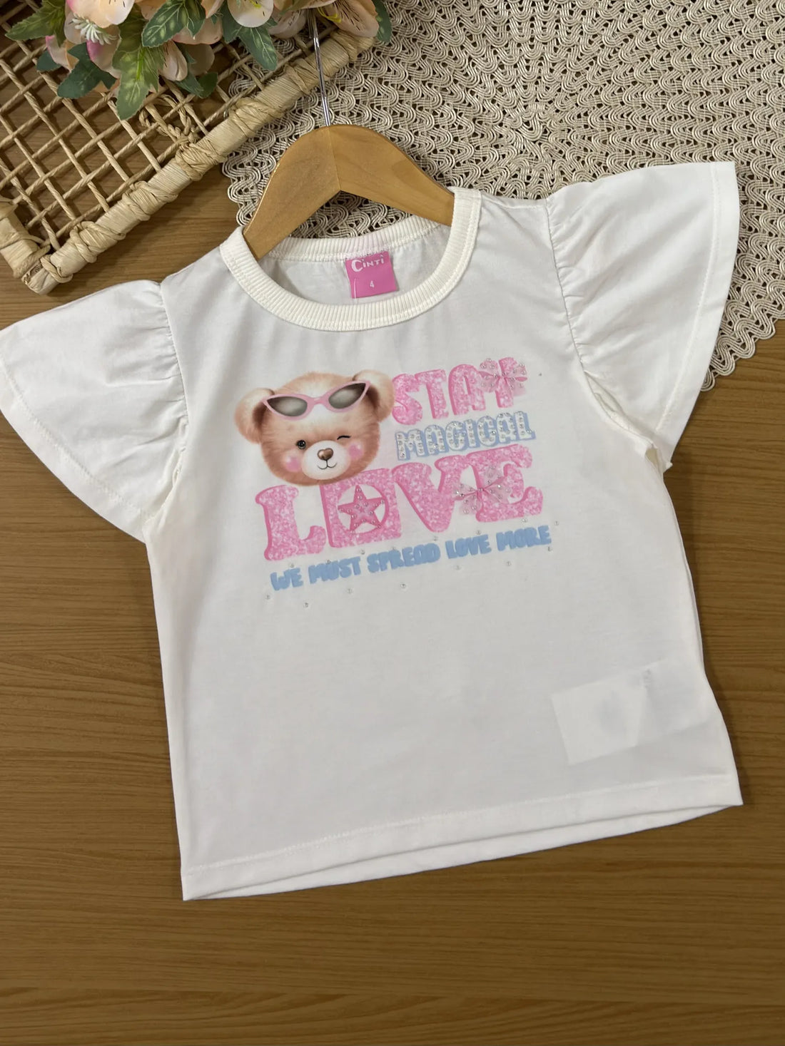 Conjunto Infantil Cinti Inverno Com Shorts Saia e Blusa Manga Curta Ursinha Love