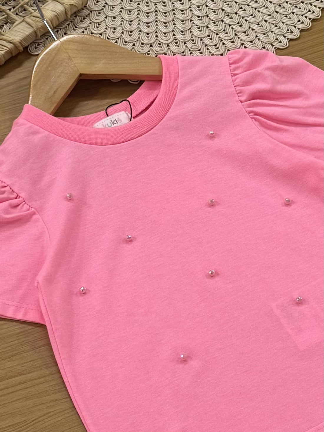Blusa Infantil Kukiê Verão Rosa com Bolinhas
