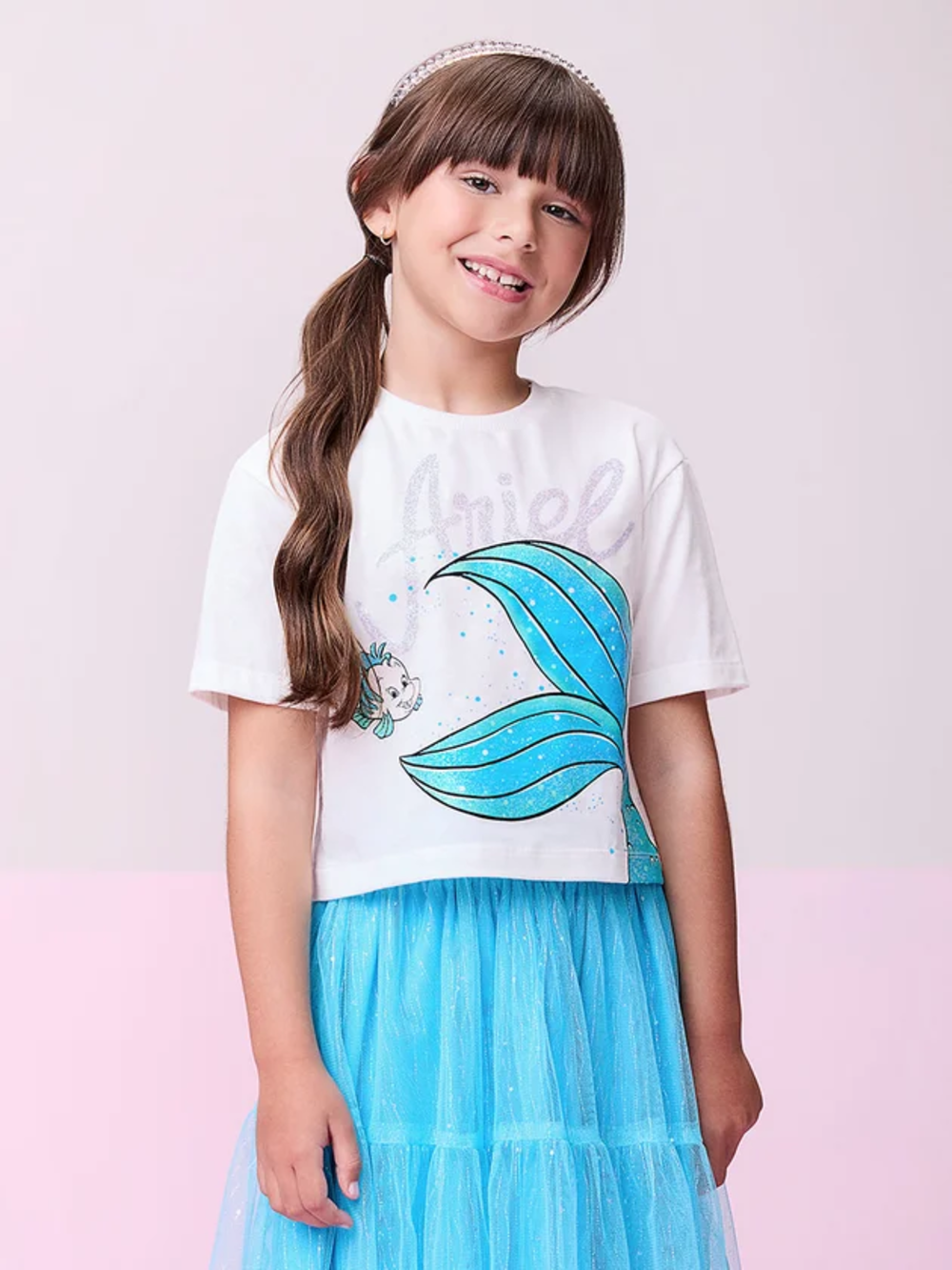 Conjunto Infantil Momi Verão Saia Tule e Blusa Pequena Sereia Azul