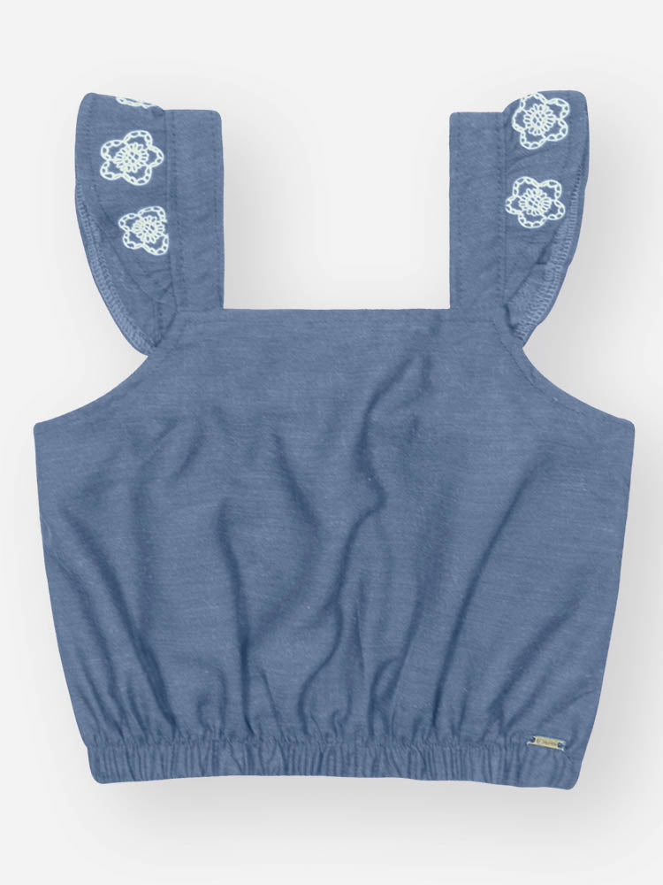 Conjunto Infantil Cinti Verão com Shorts e Blusa Azul Florzinha