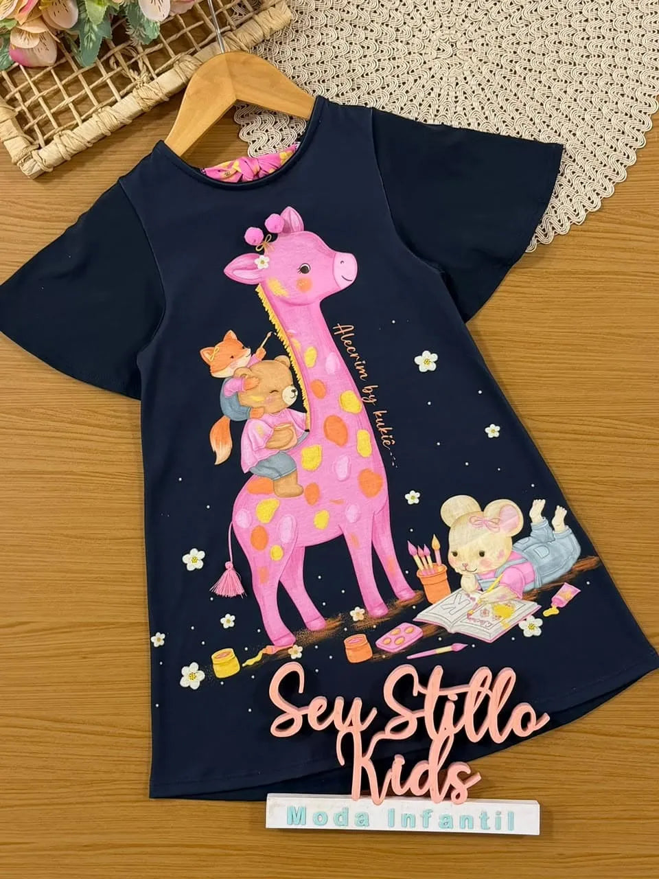 Vestido Infantil Kukiê Verão Azul Marinho Girafinha