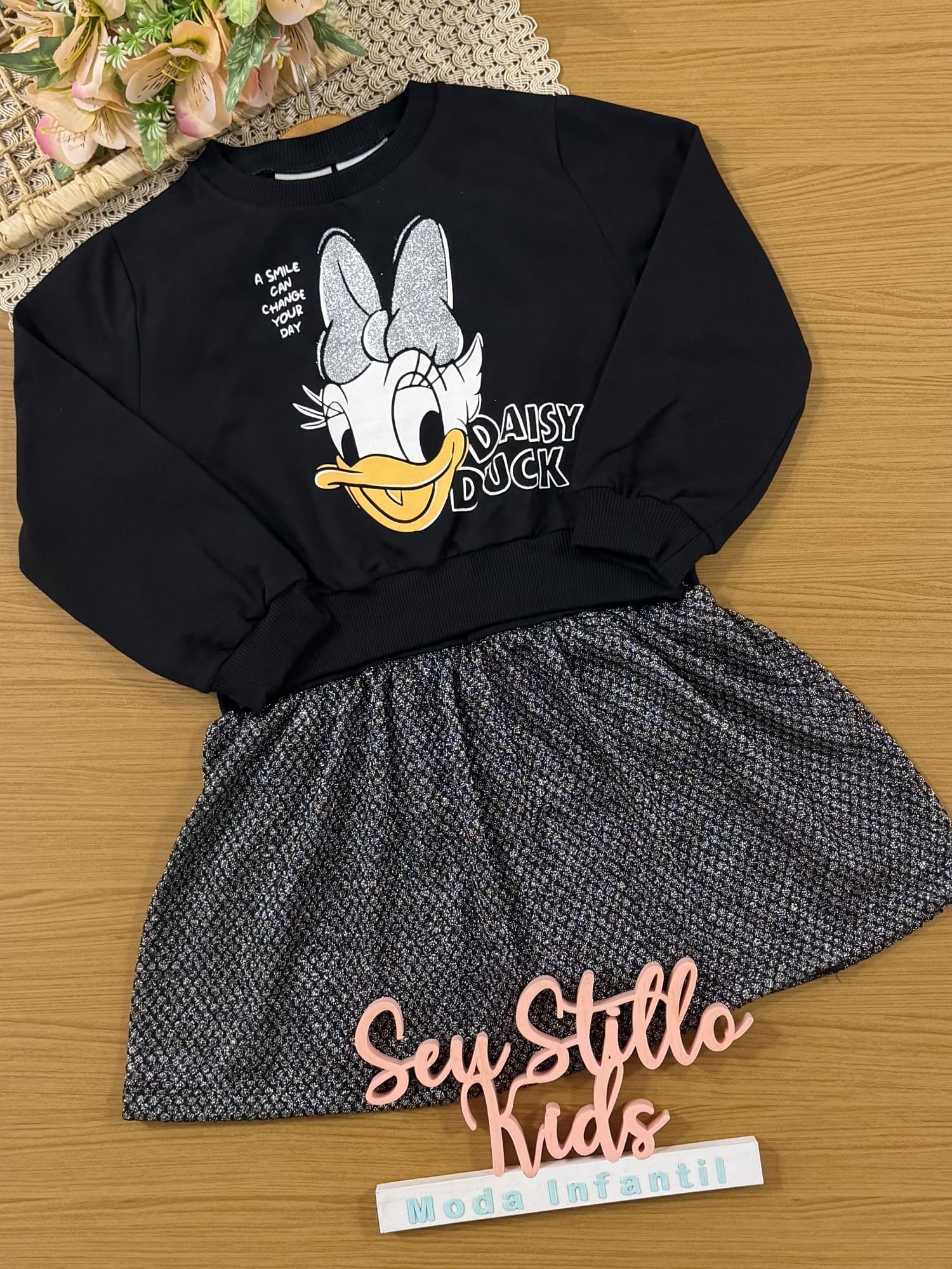 Vestido Infantil Momi Inverno com Casaco Preto Daisy Disney