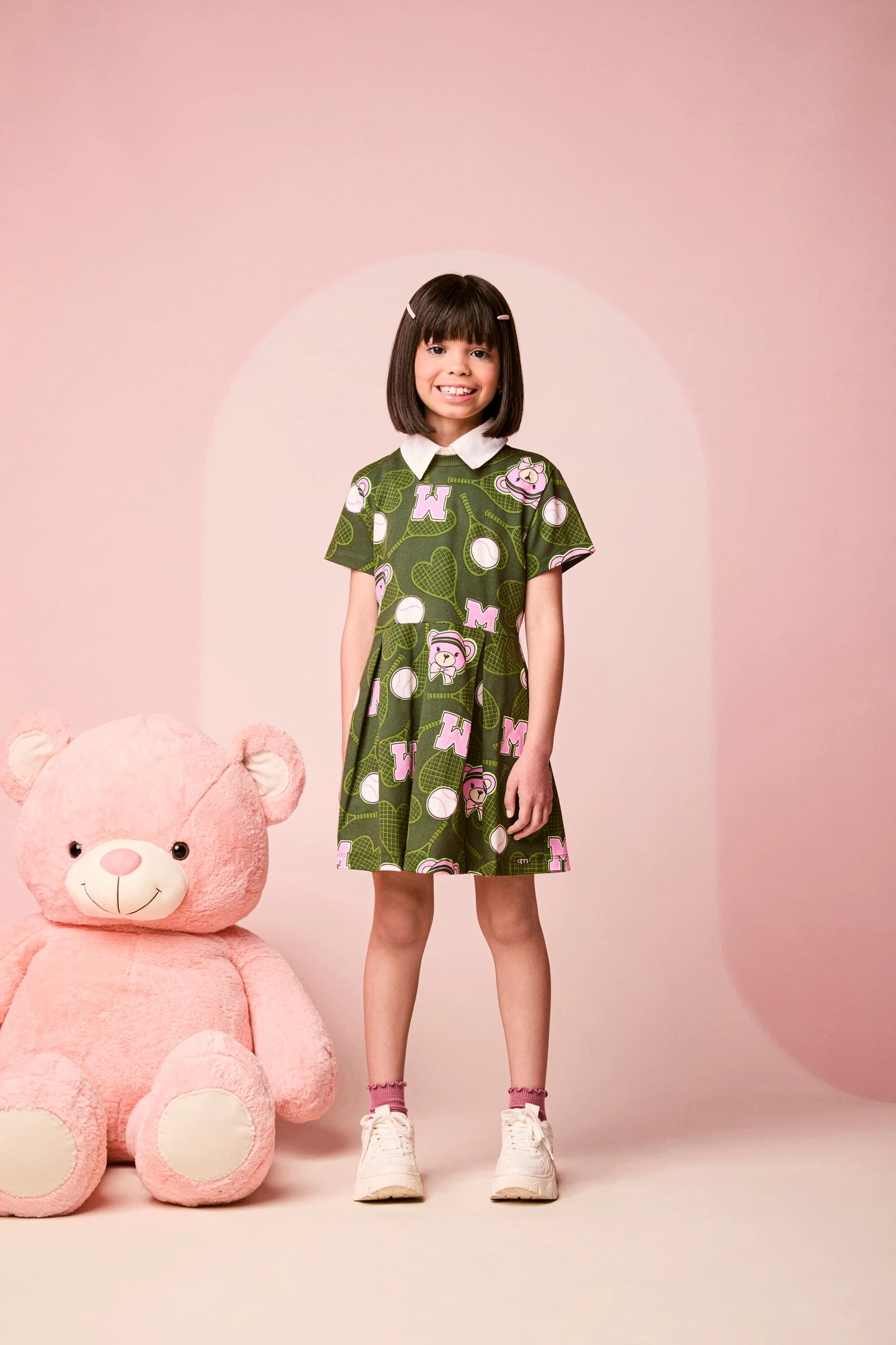 Vestido Infantil Momi Inverno Verde Ursinha Tênista