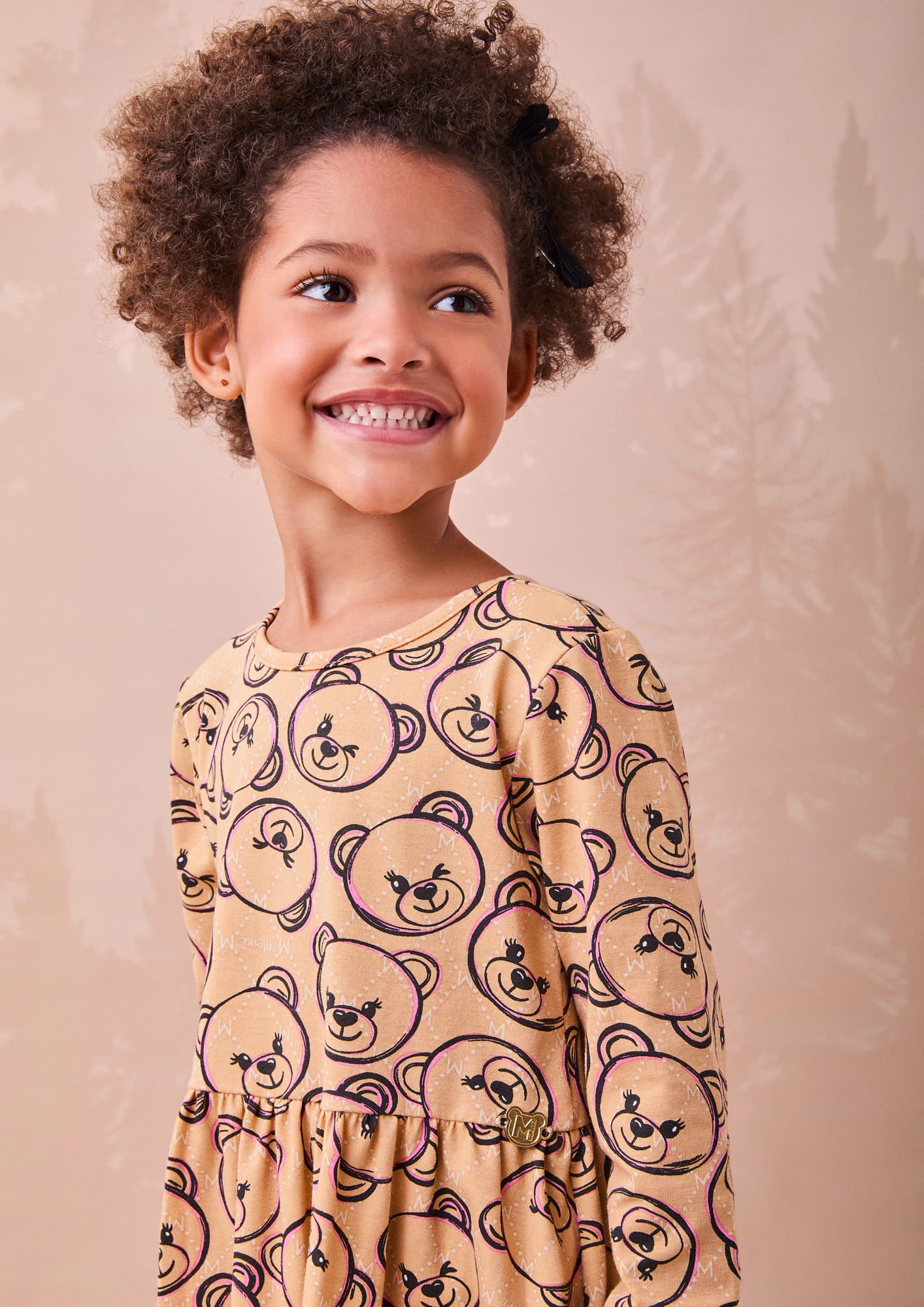 Vestido Infantil Momi Inverno Manga Longa Caramelo Ursinhos