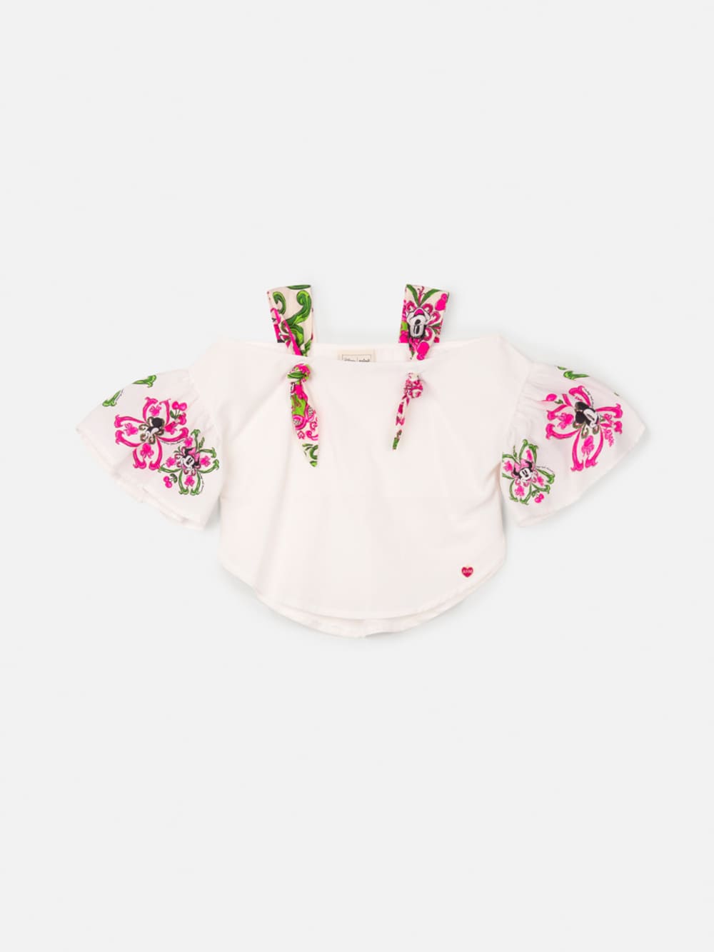 Conjunto Infantil Animê Verão Shorts Jeans com Bandana e Bata Minnie e Mickey Disney