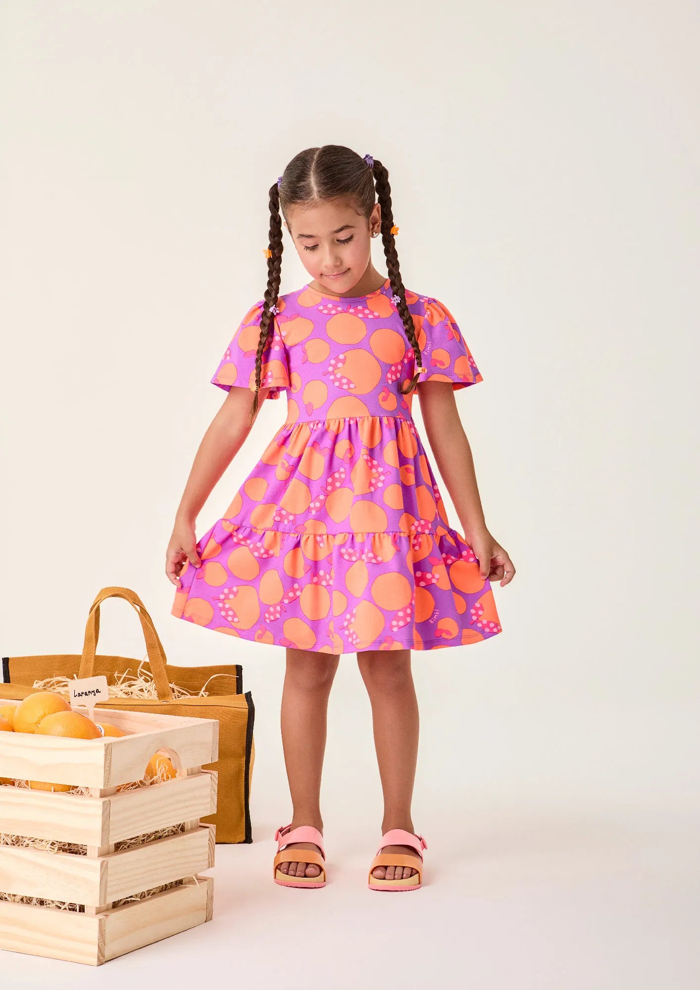 Vestido Infantil Bimbi Roxo Laranjinhas