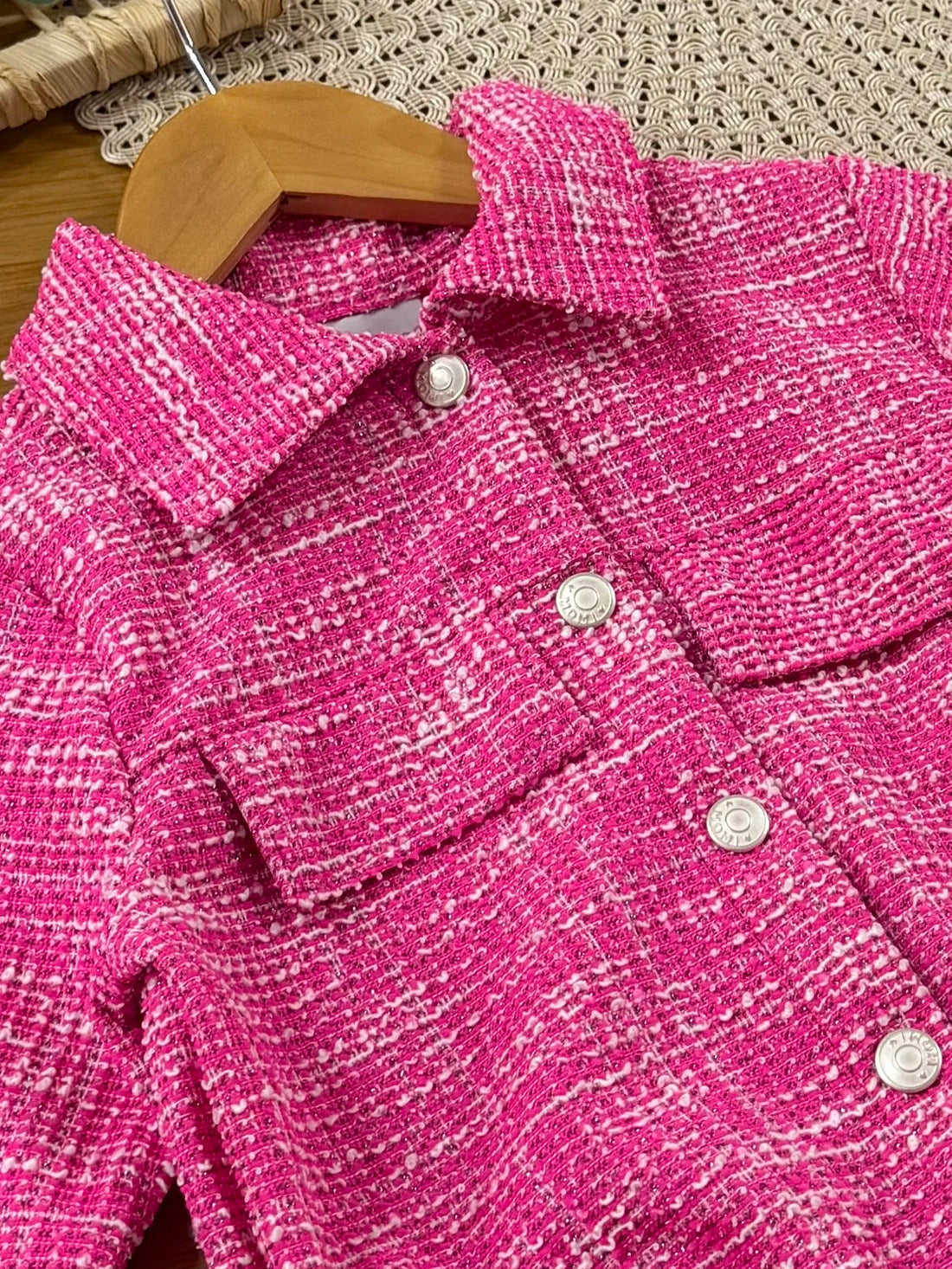 Jaqueta Infantil Momi Inverno Tweed Rosa