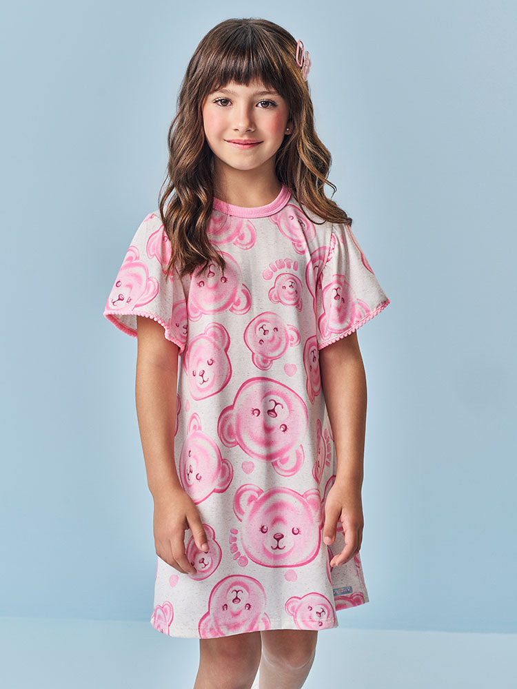 Vestido Infantil Cinti Verão Rosa Ursinhas