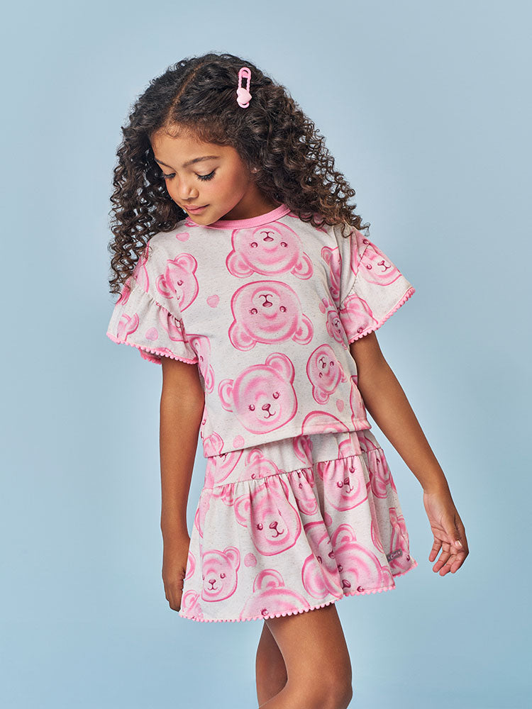 Conjunto Infantil Cinti Verão com Shorts e Blusa Rosa Ursinhas