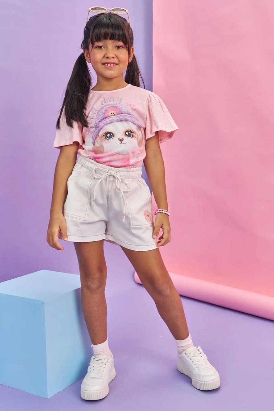 Blusa Infantil Kukie Verão Rosa Cachorrinha