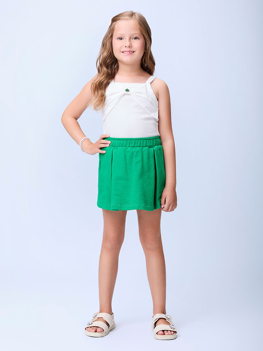 Conjunto Infantil Momi Verão Shorts Saia Verde e Blusa Canelada
