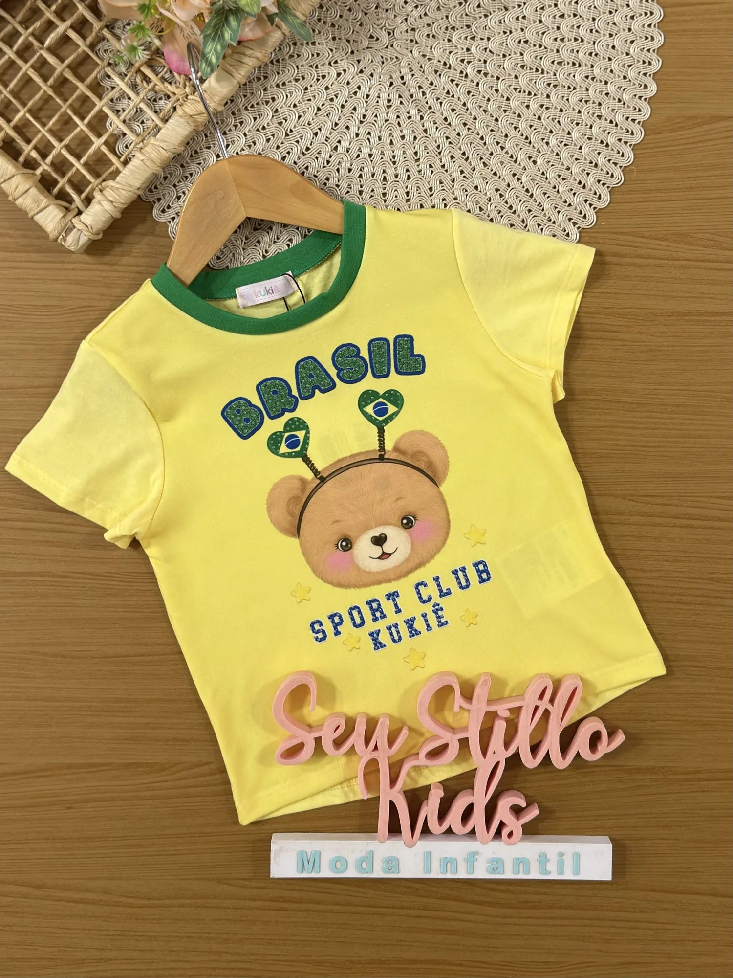 Blusa Infantil Kukie Amarela Brasil Copa do Mundo