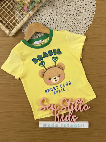 Blusa Infantil Kukie Amarela Brasil Copa do Mundo