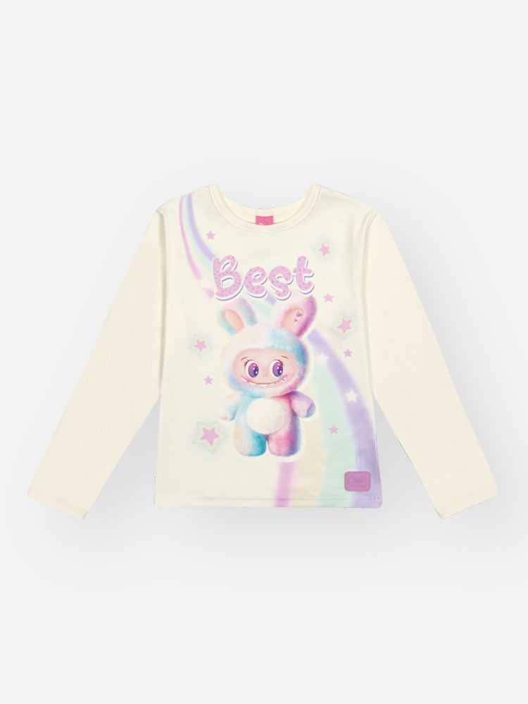 Blusa Infantil Cinti Inverno Manga Longa Branca Labubu