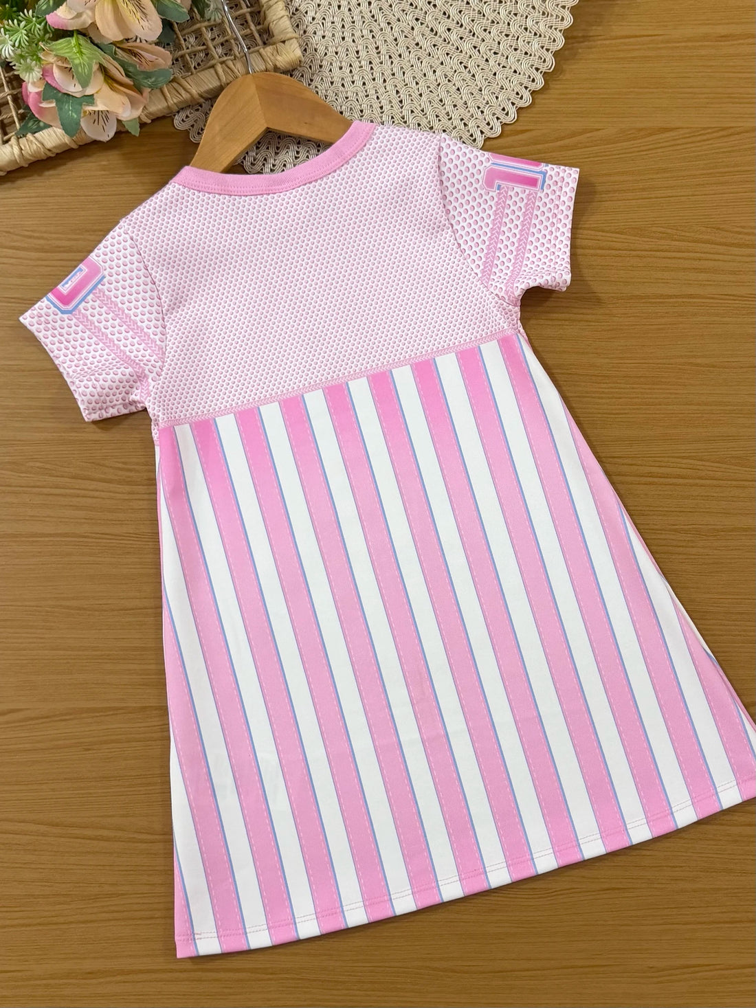 Vestido Infantil Cinti Verão Rosa Listrado Lider de Torcida World Series