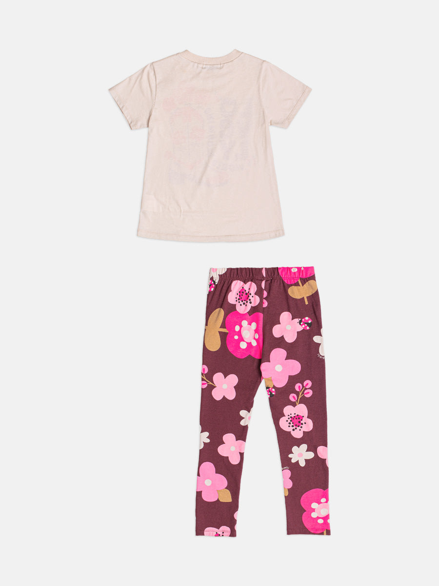 Conjunto Infantil Bimbi Inverno com Calça Legging e Blusa Manga Curta Bege Lovely
