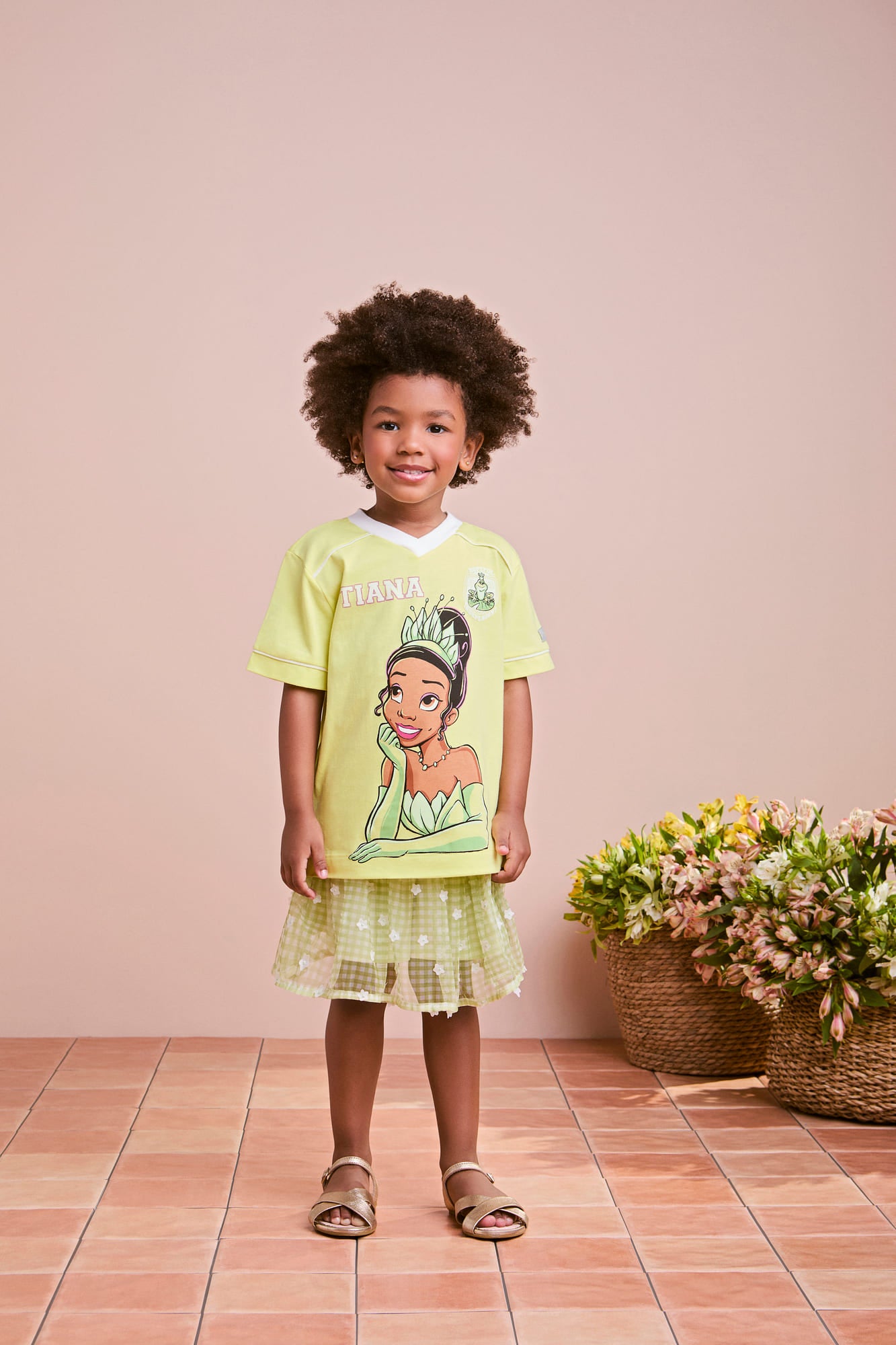 Blusa Infantil Animê Verão Verde Princesa Tiana Disney