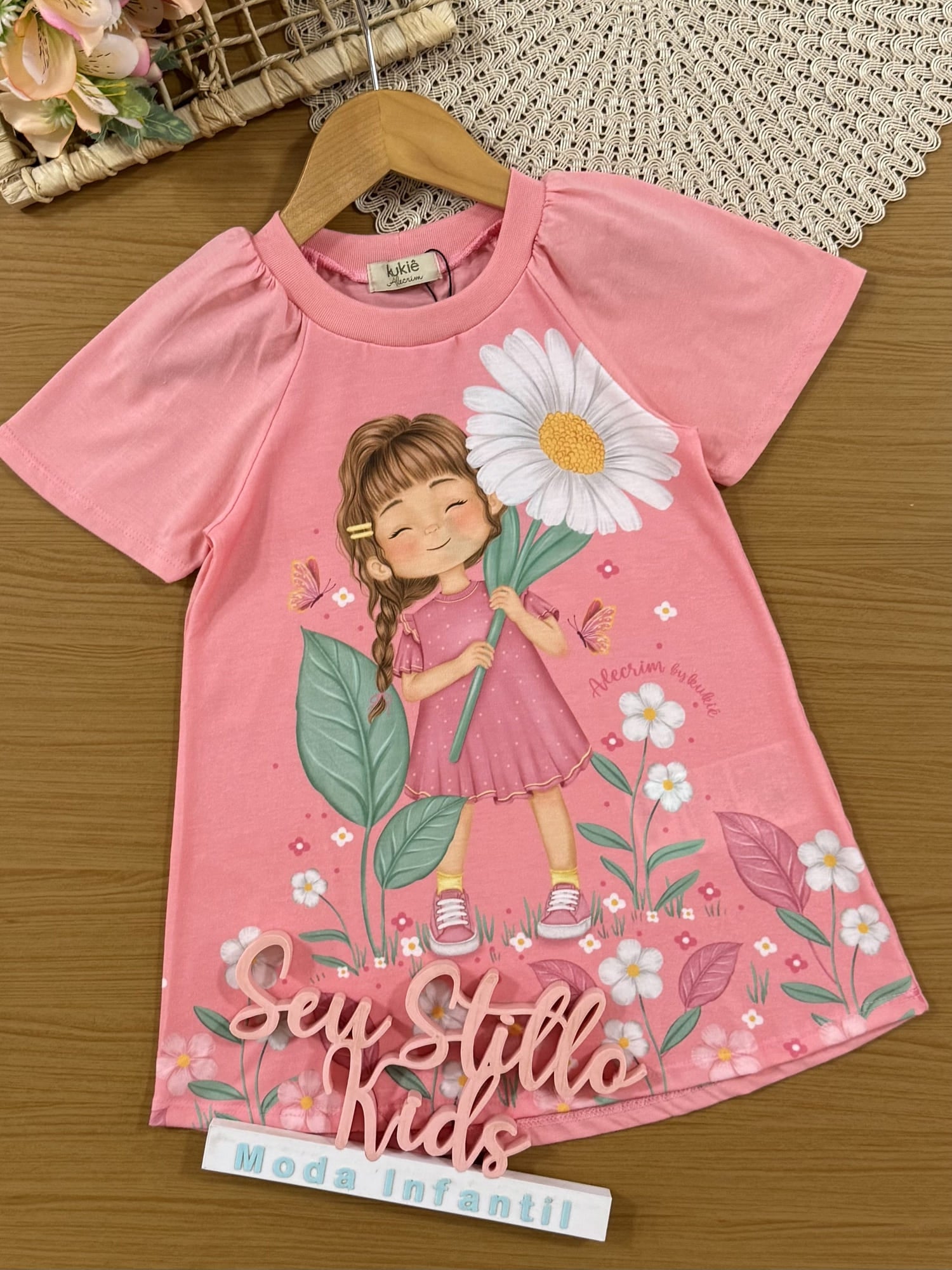 Vestido Infantil Kukiê Verão Rosa Menina no Jardim