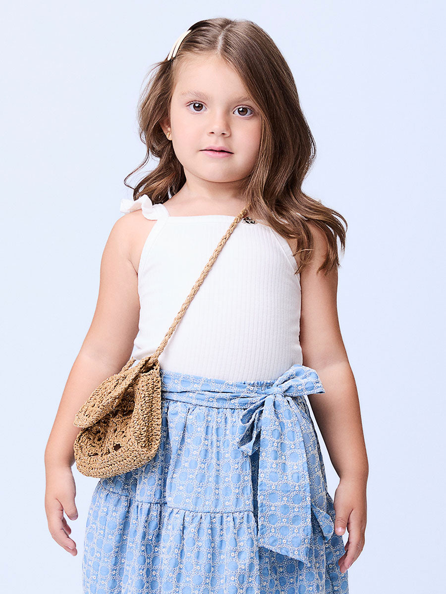 Conjunto Infantil Momi Verão Saia Bordada e Regata Canelada