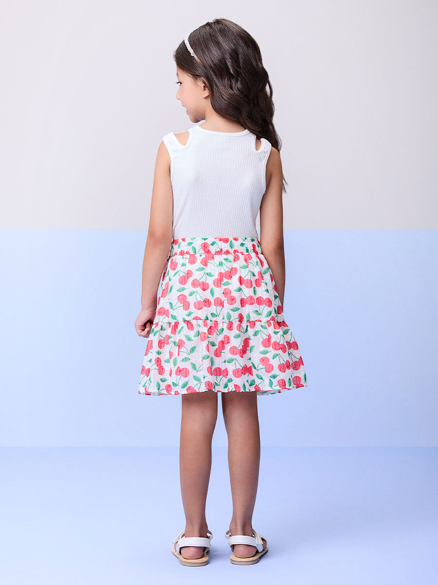 Conjunto Infantil Momi Verão Saia Laise e Blusa Canelada Cereja