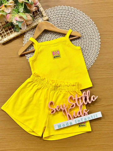 Conjunto Infantil Menina Bimbi com Shorts e Blusa Amarela