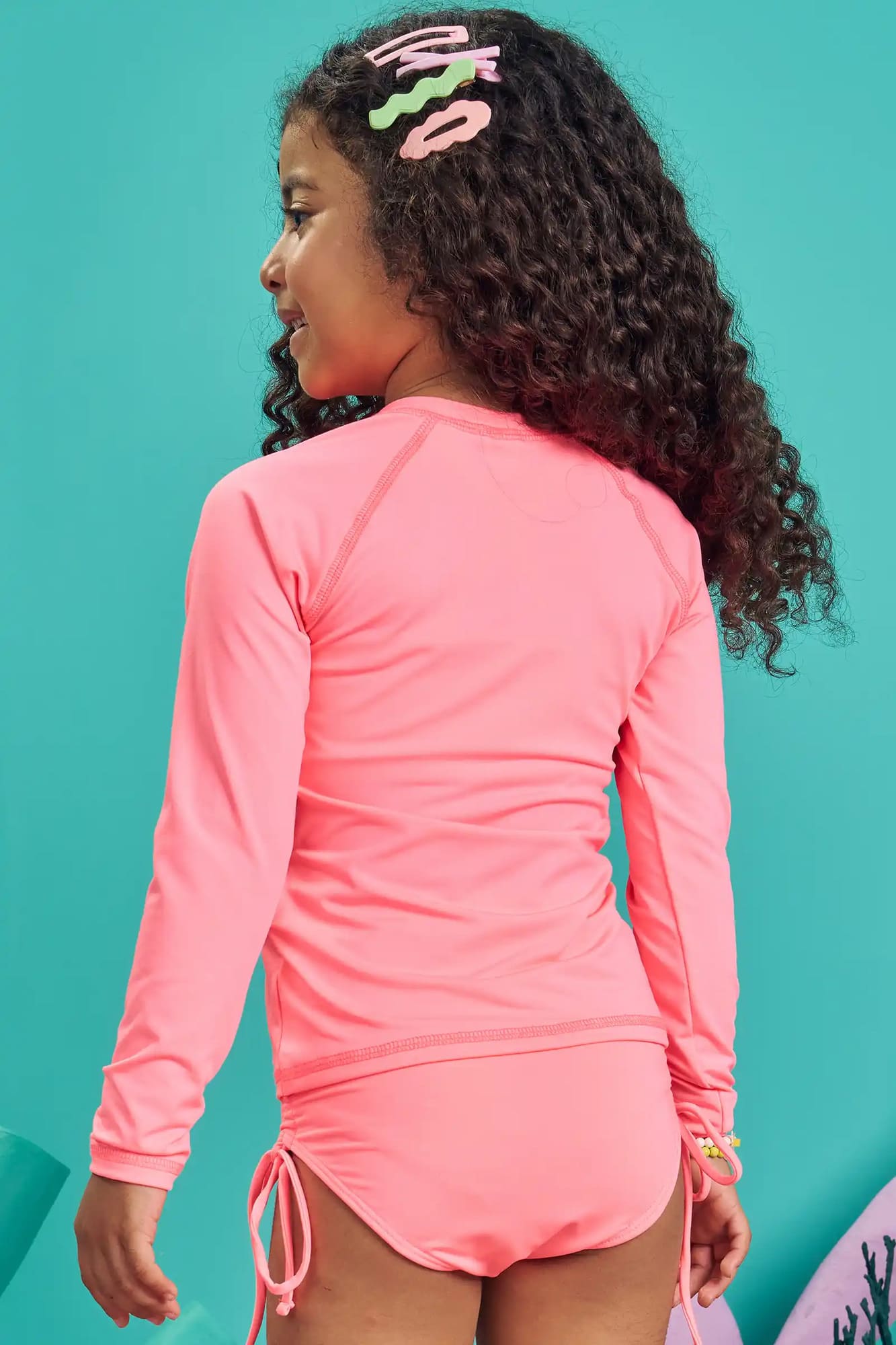 Blusa Infantil com Proteção Solar Kukiê Verão Rosa Neon