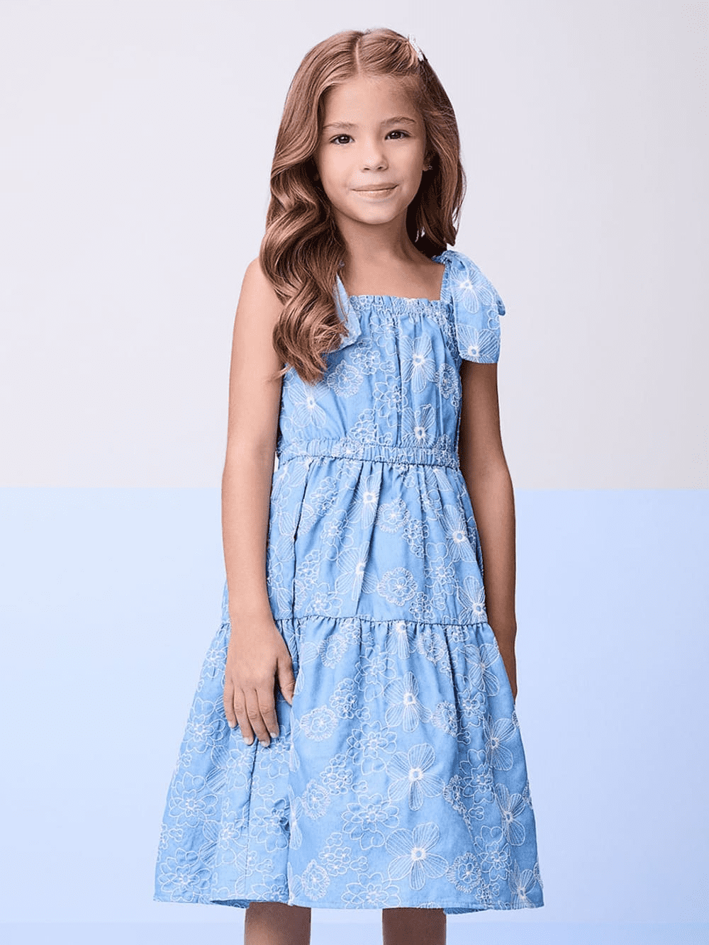Vestido Infantil Momi Verão Azul Bordado