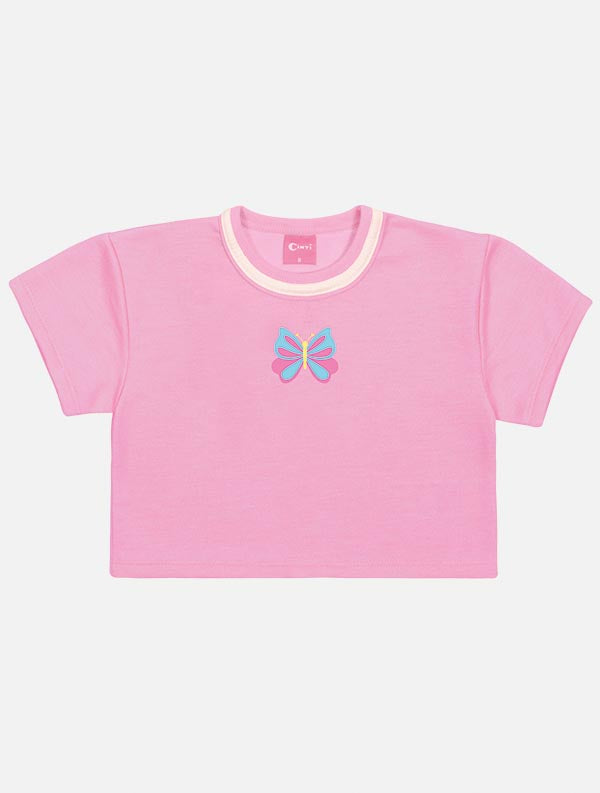 Conjunto Infantil Cinti Verão Shorts e Blusa Rosa Borboletinha