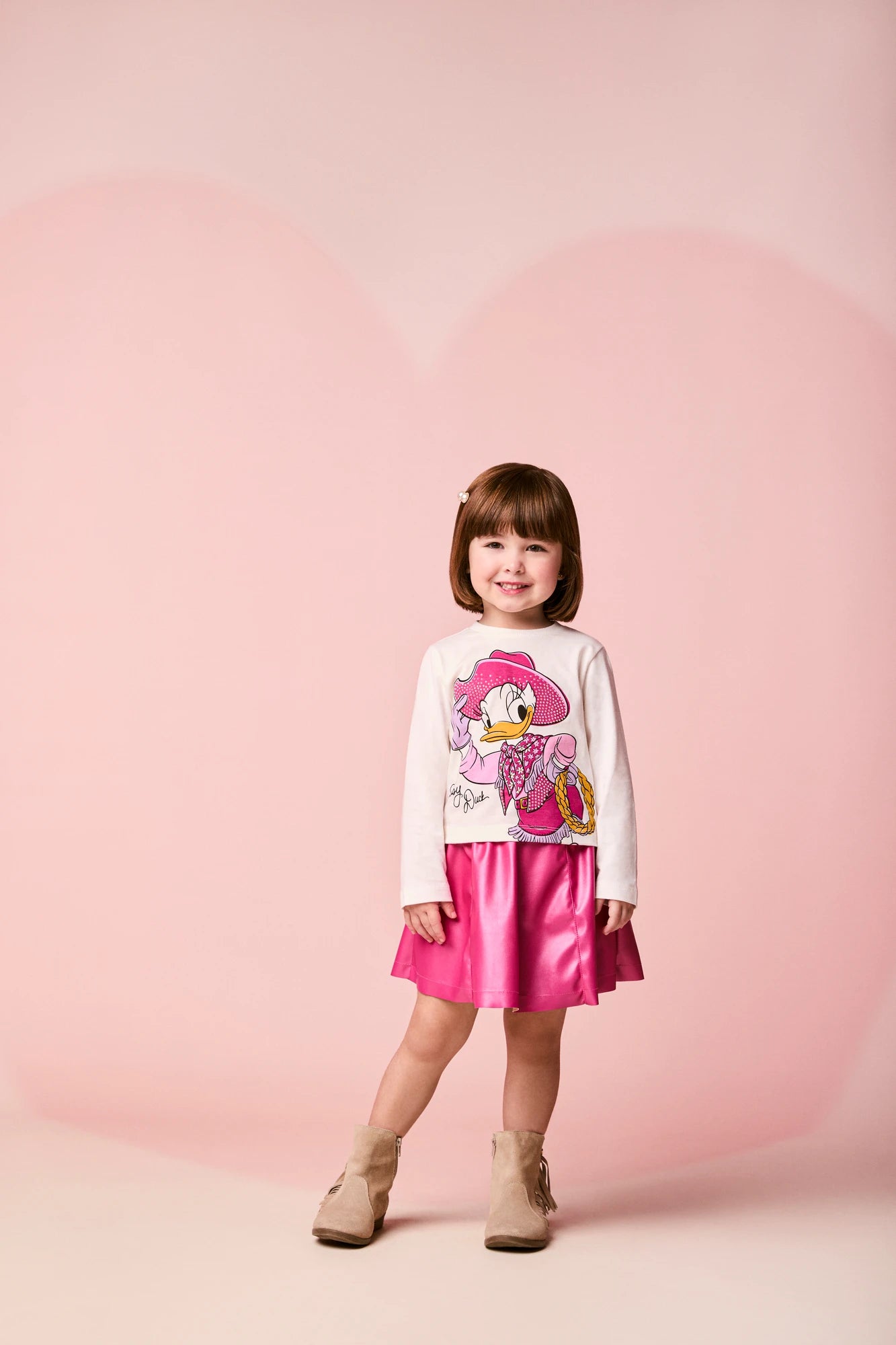 Conjunto Infantil Momi Inverno com Saia Rosa e Blusa Manga Longa Daisy Boiadeira Disney