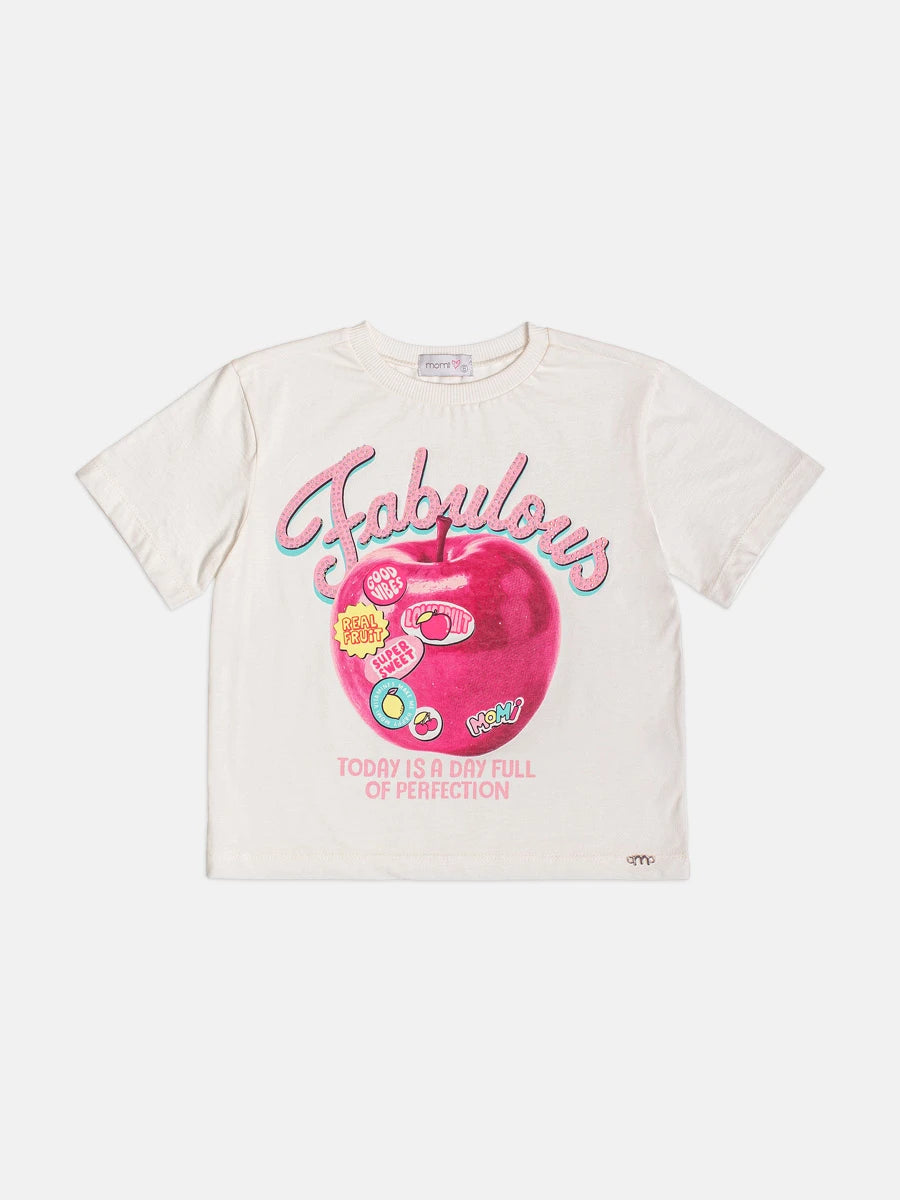 Blusa Infantil Menina Momi Branca Maçã