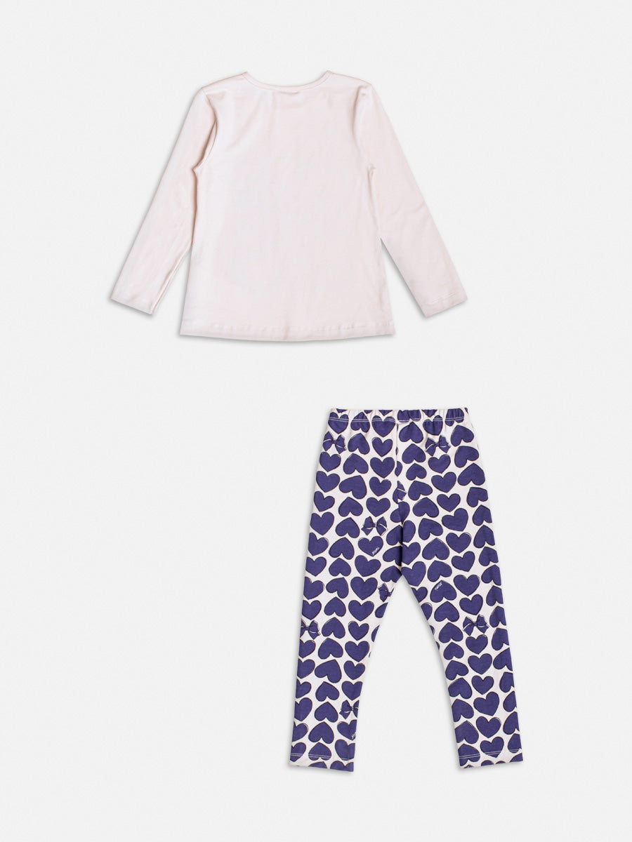 Conjunto Infantil Momi Inverno com Calça e Blusa Bege Corações