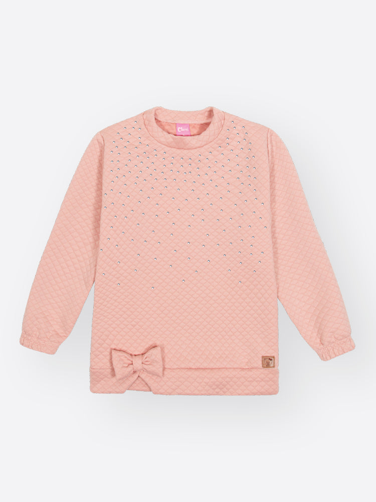 Conjunto Infantil Cinti Inverno, Calça Legging e Moletom sem Flanela Rosa com Strass