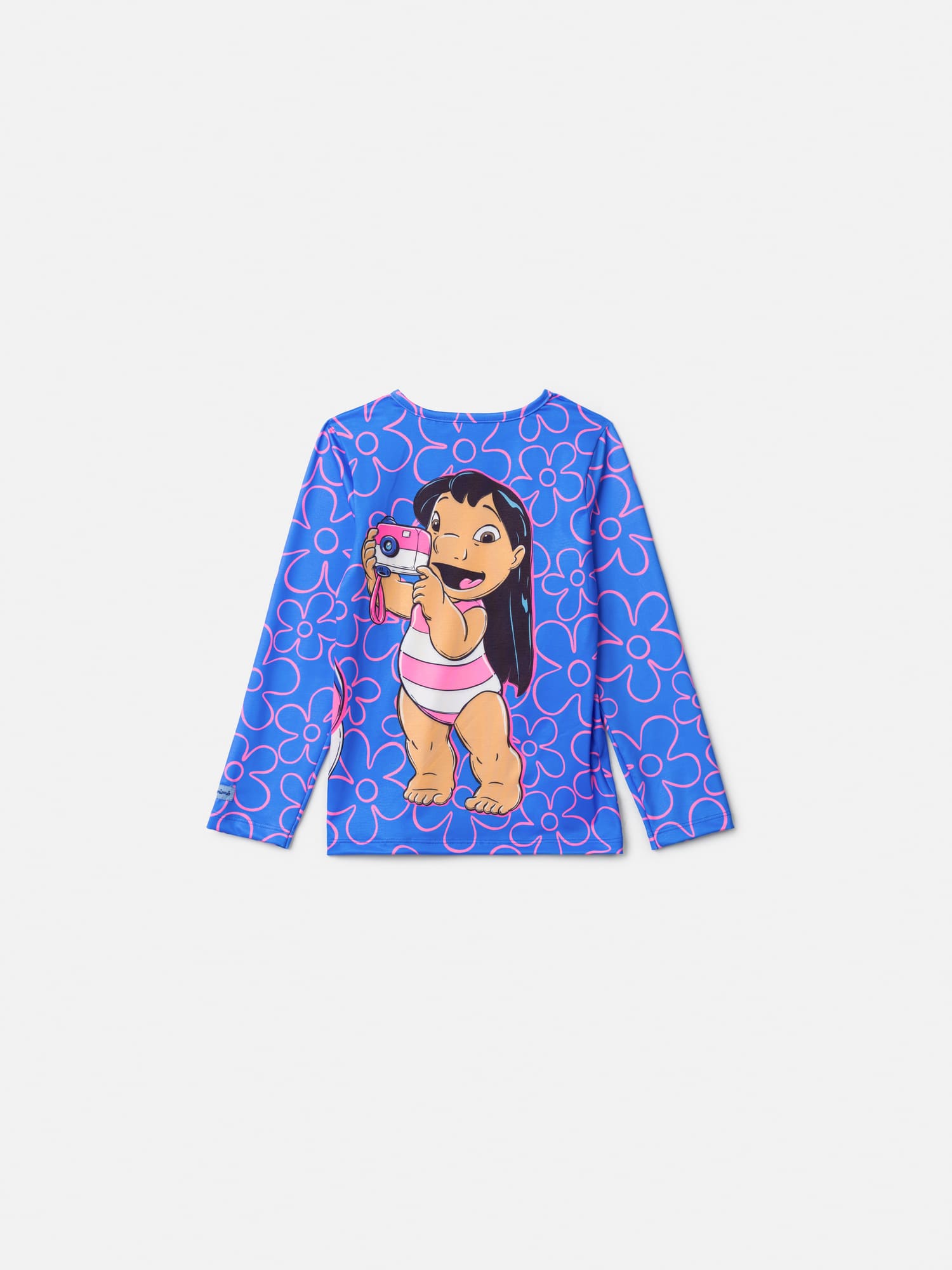 Blusa Infantil Animê Verão Manga Longa Azul Stitch