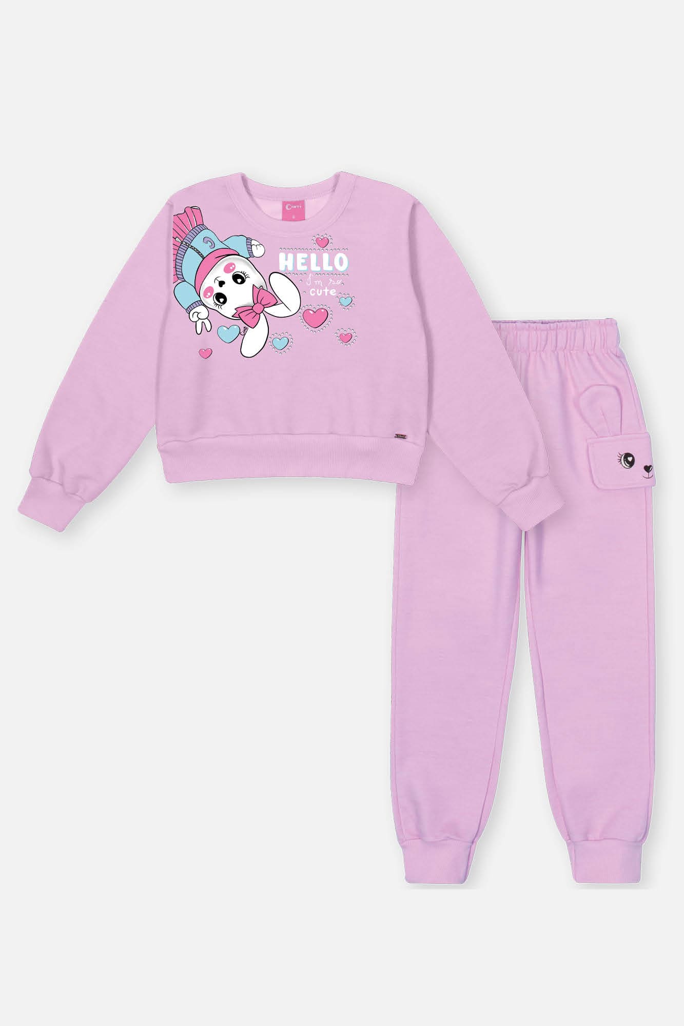 Conjunto Infantil Cinti Inverno com Calça e Casaco Lilás Coelhinha com Strass