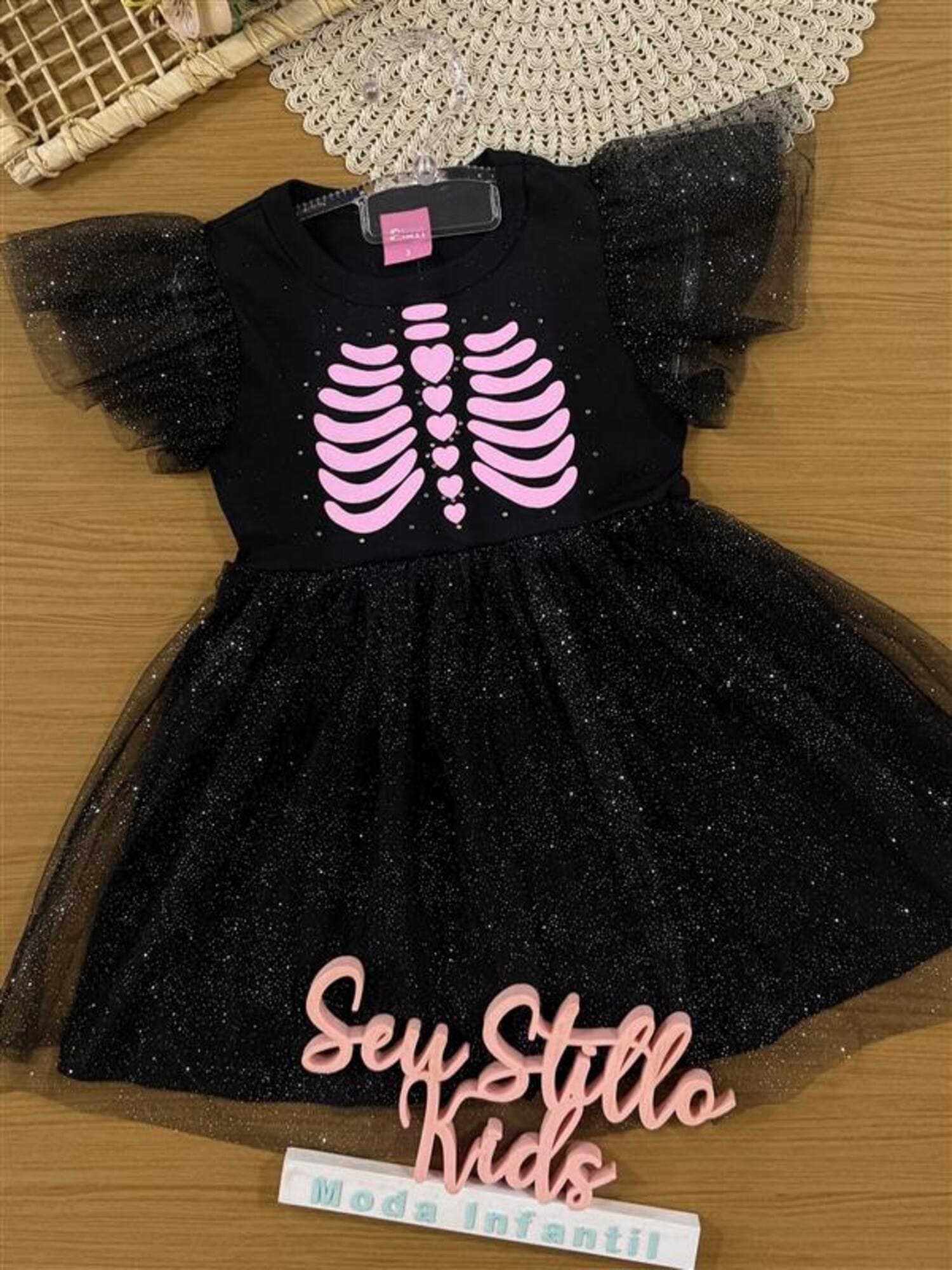 Vestido infantil Cinti Verão Preto Halloween