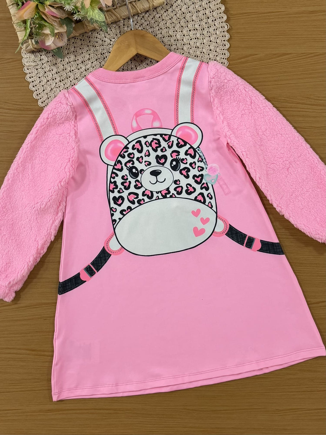 Vestido Infantil Cinti Inverno Flanelado Rosa Mochilinha