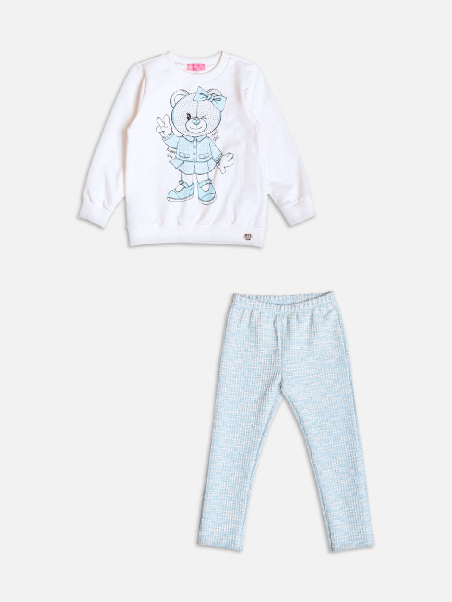 Conjunto Infantil Momi Inverno com Calça e Casaco Branco Ursinho com Strass