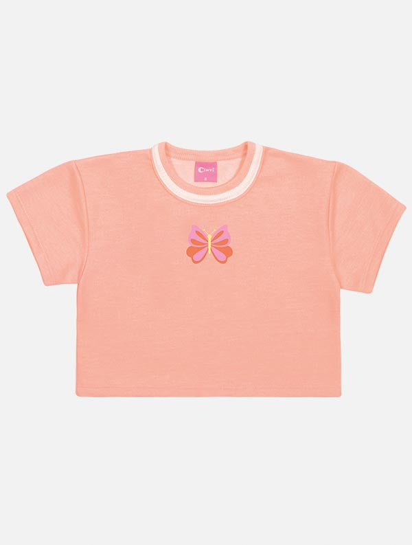 Conjunto Infantil Cinti Verão Shorts e Blusa Laranja Borboletinha