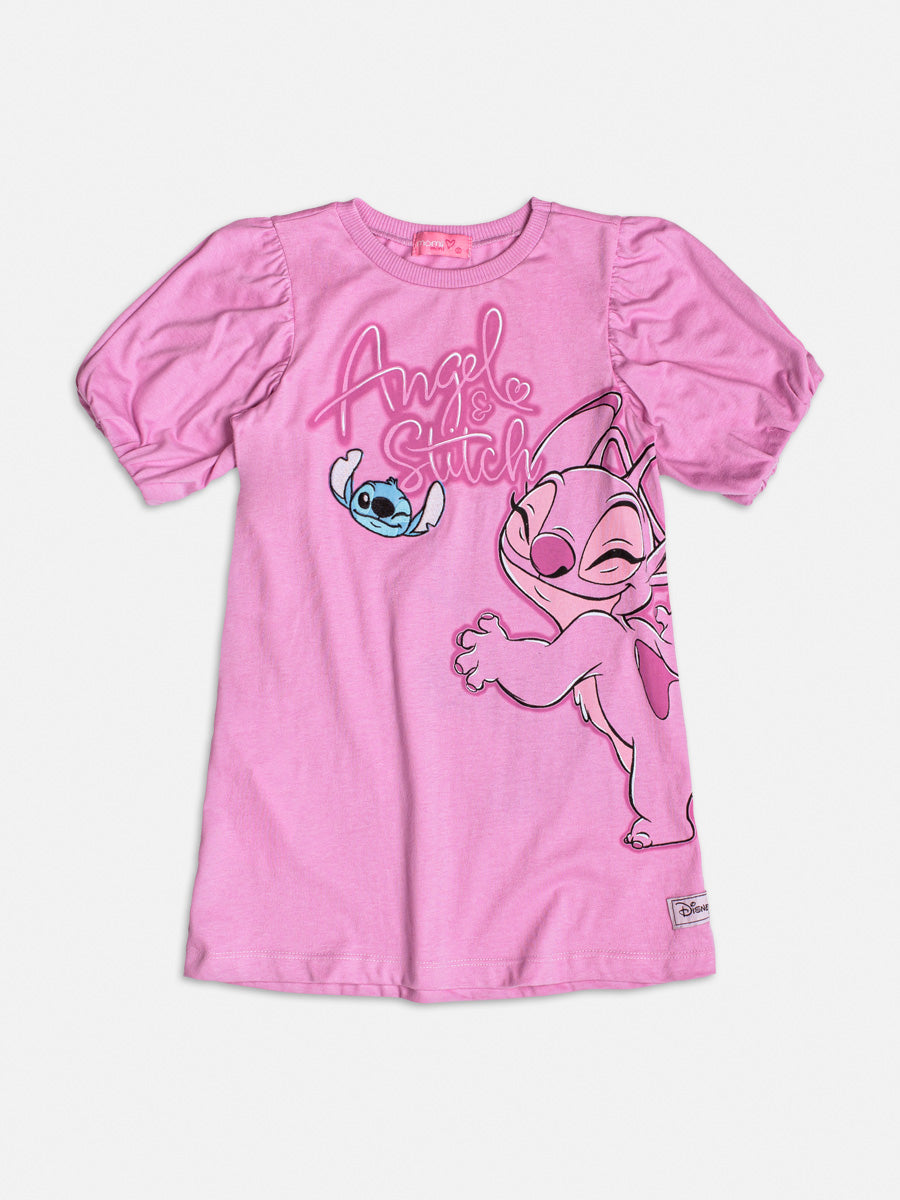 Vestido Infantil Momi Inverno Lilás Angel e Stitch