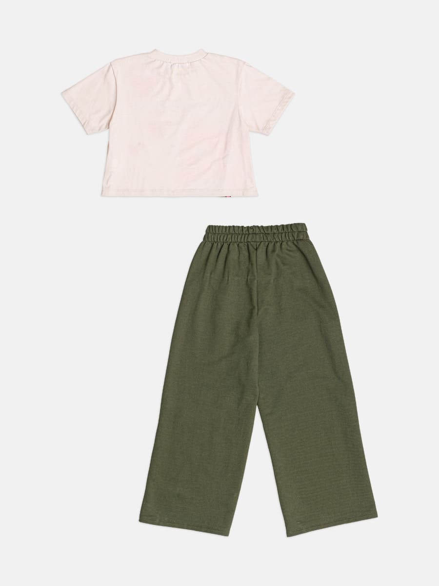 Conjunto Infantil Bimbi Inverno com Calça Verde e Blusa Bege Gatinha