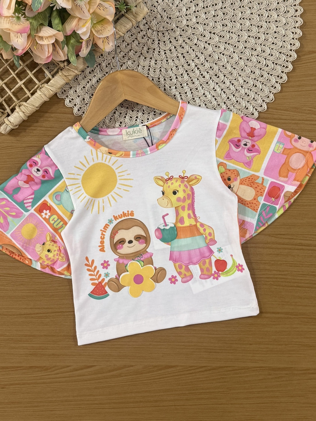 Conjunto Infantil Kukiê Verão com Shorts e Blusa Branca Animais