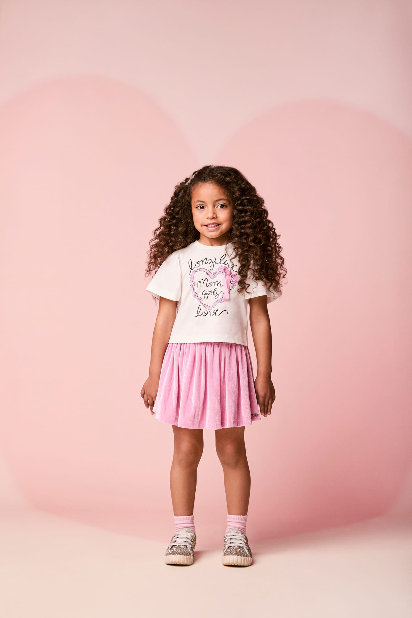 Conjunto Infantil Momi Inverno com Saia Rosa e Blusa Manga Longa Love