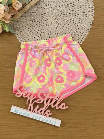 Shorts Infantil Kukiê Verão Nylon Colorido Floral