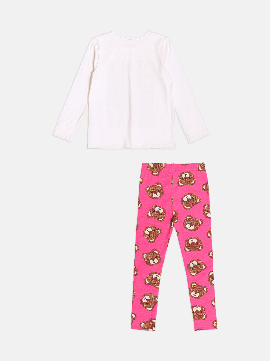 Conjunto Infantil Momi Inverno com Calça Legging Rosa e Blusa Manga Longa Ursinha Sweet