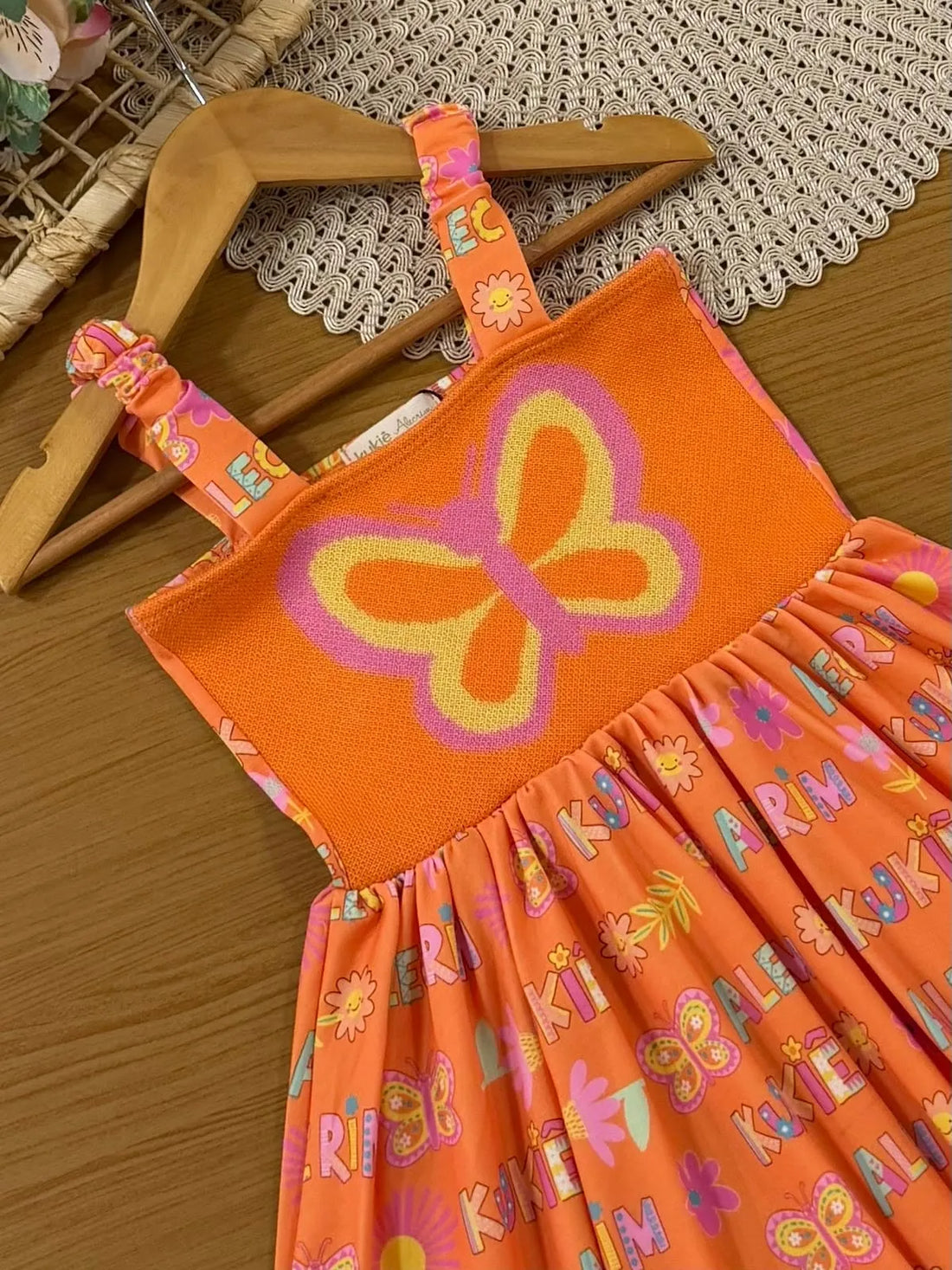 Vestido Infantil Kukiê Verão Laranja Borboletinha